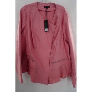 Lane Bryant Women Pink Moto Blazer Ruffled Peplum Jacket with Zippers NWT Sz 22